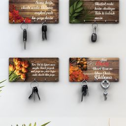 RANDOM Brown & Green 4 Pieces Typographic Printed Wooden Key Holders-13