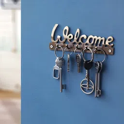 eCraftIndia Gold Toned Welcome Designer Brass Key Holder with 5 Hooks-image-66