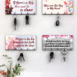 RANDOM White & Pink 4 Pieces Typographic Printed Wooden Key Holders-image-87