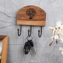 VarEesha Brown & Black Textured Sheesham & Beech Wood Wall Mounting Key Holder-image-29