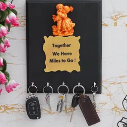 eCraftIndia Black Cute Couple Quote 5 Hooks Wooden Key Holder-image-87
