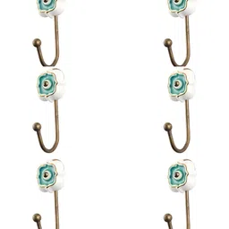 IndianShelf Sea Green & White 6 Pieces Ceramic Cloth Hanger for Wall Key Holders-image-59