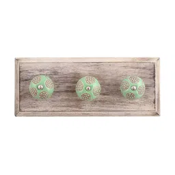 Indianshelf Brown & Green 3 Hooks Floral Print Wooden Wall Key Holders-image-95
