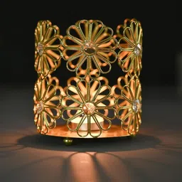 DecorTwist Gold-Toned Metal Crystal Tea-Light Candle Holders-29