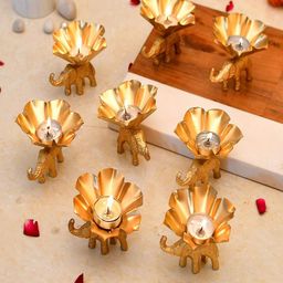 CraftVatika Gold Toned 8 Pieces Metal Tea Light Candle Holders-14