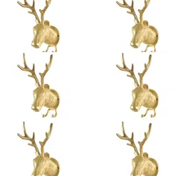 IndianShelf Gold-Toned 6 Pieces Brass Deer Or Elk Head Cloth Hangers Key Holders-14