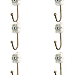 IndianShelf White and Grey 6 Pieces Ceramic Floral Textured Wall Hooks-0