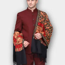 WEAVERS VILLA Men Black & Red Embroidered Stole-1