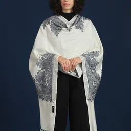 Zamour Ethnic Motifs Embroidered Woollen Shawl-image-70