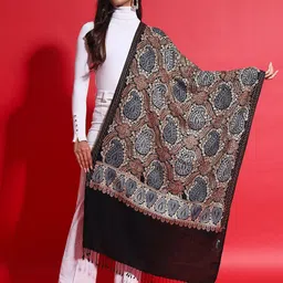 Zamour Paisley Embroidered Fine Woollen Shawl-picture-25