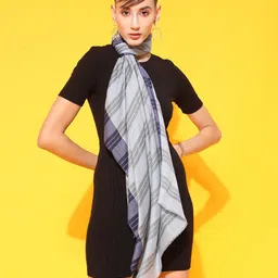 STREET 9 Women Grey & Blue Striped Stole-image-33