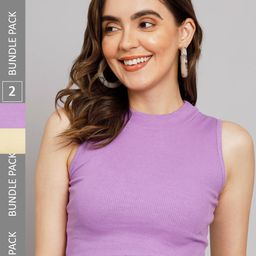 GUTI Pack Of 2 Ribbed Sleeveless Casual Crop Tops-10