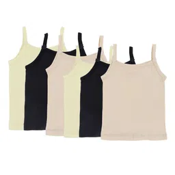 DYCA Girls Pack Of 6 Assorted Solid Cotton Camisoles-image-39