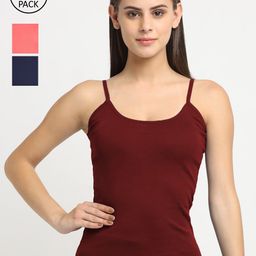 Friskers Women Pack Of 3 Solid Non-Padded Regular-Fit Camisoles-image-48