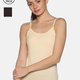 NOT YET by us Women Pack Of 2 Cream & Black Solid Pure  Cotton Camisoles-image-91