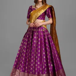 PURVAJA Magenta & Purple Zardozi Semi-Stitched Lehenga & Unstitched Blouse With Dupatta-image-65