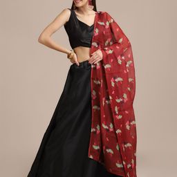 Warthy Ent Black & Red Printed Lehenga & Unstitched Blouse With Dupatta-21