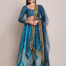 Warthy Ent Green & Gold-Toned Semi-Stitched Lehenga & Unstitched Blouse With Dupatta-image-79