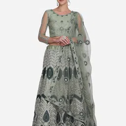 Warthy Ent Green Embroidered Beads and Stones Semi-Stitched Lehenga & Unstitched Blouse With Dupatta-picture-30