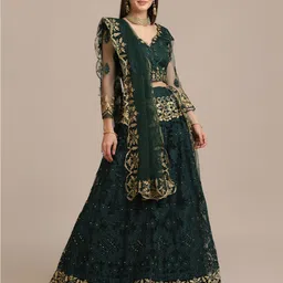 Warthy Ent Green & Gold-Toned Embellished Thread Work Semi-Stitched Lehenga & Unstitched Blouse With Dupatta-picture-33