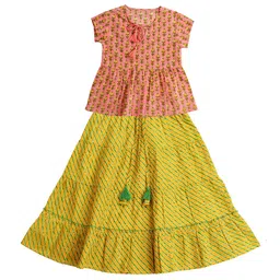 My Little Lambs Girls Yellow & Pink Printed Ready to Wear Lehenga & Blouse-22