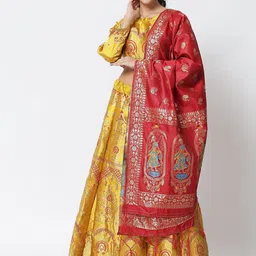 DIVASTRI Yellow & Red Printed Semi-Stitched Lehenga & Unstitched Blouse With Dupatta-7