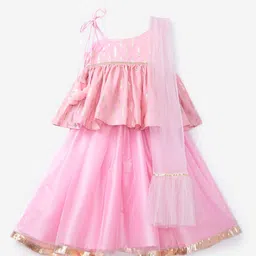 YK Girls Pink & Gold-Toned Printed Ready to Wear Lehenga & Blouse With Dupatta-22