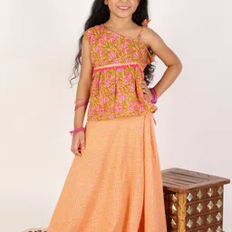 Superminis Girls Orange & Pink Printed Ready to Wear Lehenga Choli-image-50