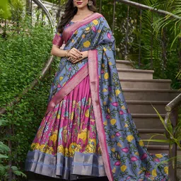 LOOKNBOOK ART Kalamkari Printed Semi-Stitched Lehenga & Unstitched Blouse With Dupatta-52
