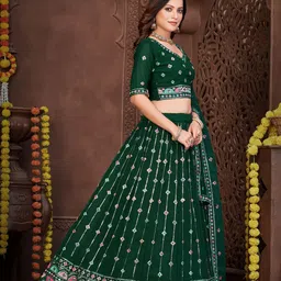 Warthy Ent Embroidered Sequinned Semi-Stitched Lehenga & Unstitched Blouse With Dupatta image 4