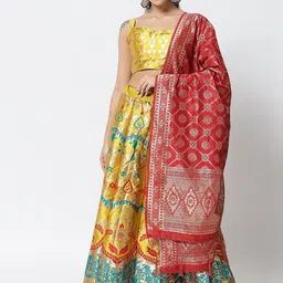 DIVASTRI Yellow & Red Printed Semi-Stitched Lehenga & Unstitched Blouse With Dupatta image 2