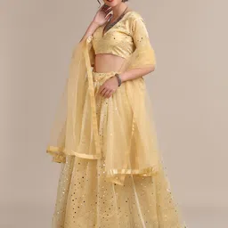 Warthy Ent Cream-Coloured Sequinned Semi-Stitched Lehenga & Unstitched Blouse With Dupatta image 2
