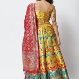 DIVASTRI Yellow & Red Printed Semi-Stitched Lehenga & Unstitched Blouse With Dupatta image 3