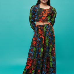Aks Kids Girls Printed Puff Sleeves Ready to Wear Cotton Lehenga Choli-image-25