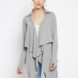 Hypernation Women Grey Melange Longline Waterfall Shrug-image-90