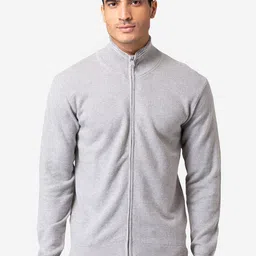 Allen Cooper Men Grey Melange Zipper Pullover-image-62