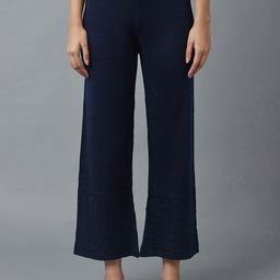 elleven Women Navy Blue Knitted Palazzos-picture-20