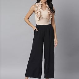 KASSUALLY Beige & Black Basic Jumpsuit with Ruffles-image-64