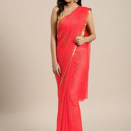Saree mall Peach-Coloured & Gold-Toned Zari Sarees-image-87
