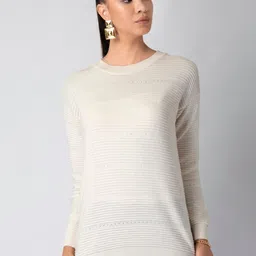 FabAlley Women White Striped Pullover Pure Cotton Sweater-picture-34