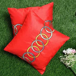 Alina decor Red & Yellow Set of 2 Embellished Square Cushion Covers-19