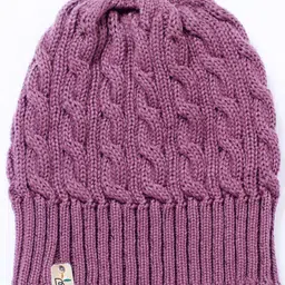 Bharatasya Unisex Kids Cable Knit Purple Beanie-16