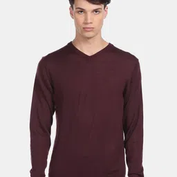 Arrow Men Burgundy Pure Merino Wool Pullover-image-4
