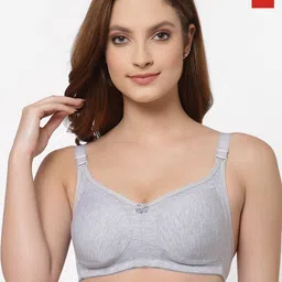 Floret Set Of 2 Grey Melange & Red Non Padded & Non Wired Solid Bra-1
