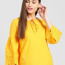Be Indi Mustard Yellow Tie-Up Neck Top-image-21