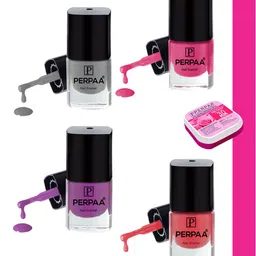 PERPAA Set Of 4 Quick Dry & Long Lasting Nail Polishes With Nail Enamel Wipes-12