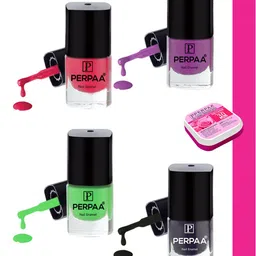 PERPAA Set Of 4 Quick Dry & Long Lasting Nail Polishes With Nail Enamel Wipes-11