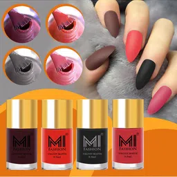 MI FASHION Set of 4 Velvet Matte Nail Polish 9.9 ml Each - Wine 03 - Orange 04 - Black 05 - Peach 10-3