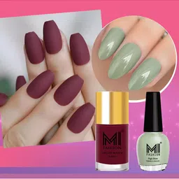 MI FASHION Set of 2 Long-Lasting Nail Polish - Velvet Matte 9.9ml + High Shine 15ml-40
