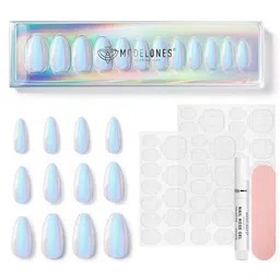Modelones 24Pcs Short Almond Press On Nail Kit - Light Up-23
